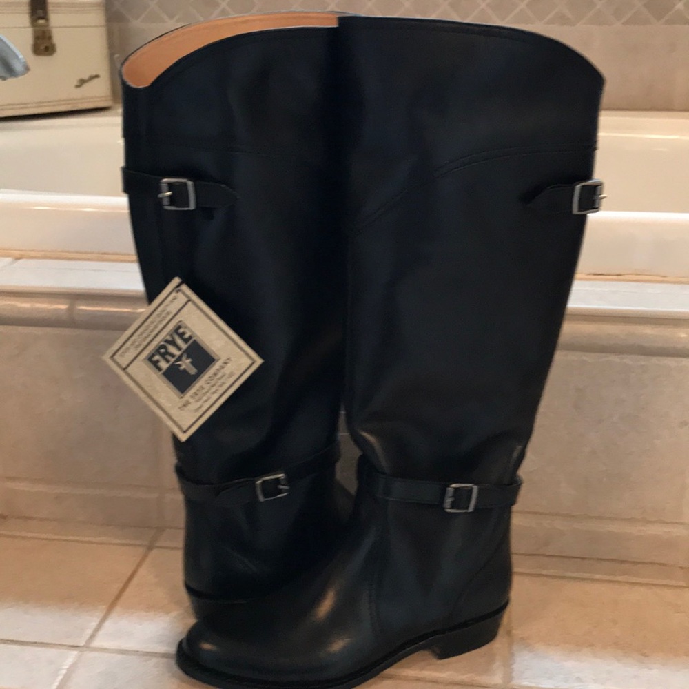 Frye Dorados Riding Boots NWT all Black Leather - Picture 3 of 7